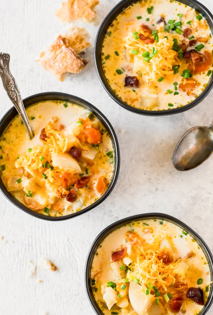 bowls of potato soup