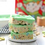 st patrick's day rice krispie treats stacked on top of each other.