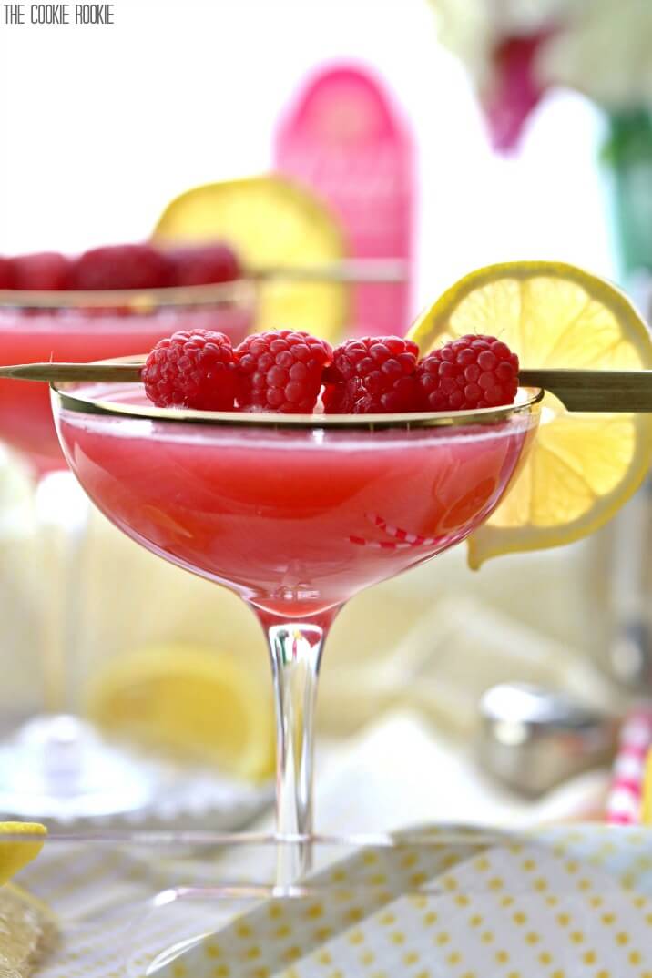 close up view of raspberry lemon drop martinis 