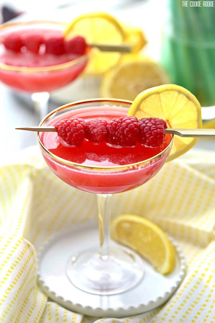 Raspberry Lemon Drop Martinis on a table