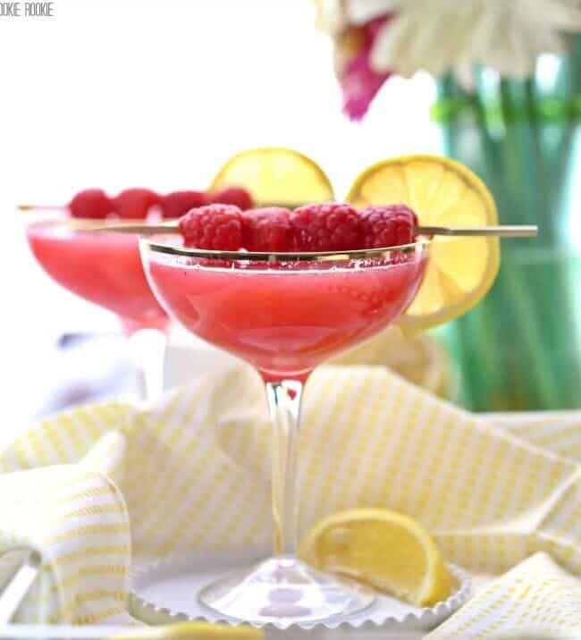raspberry lemon drop martinis in glasses