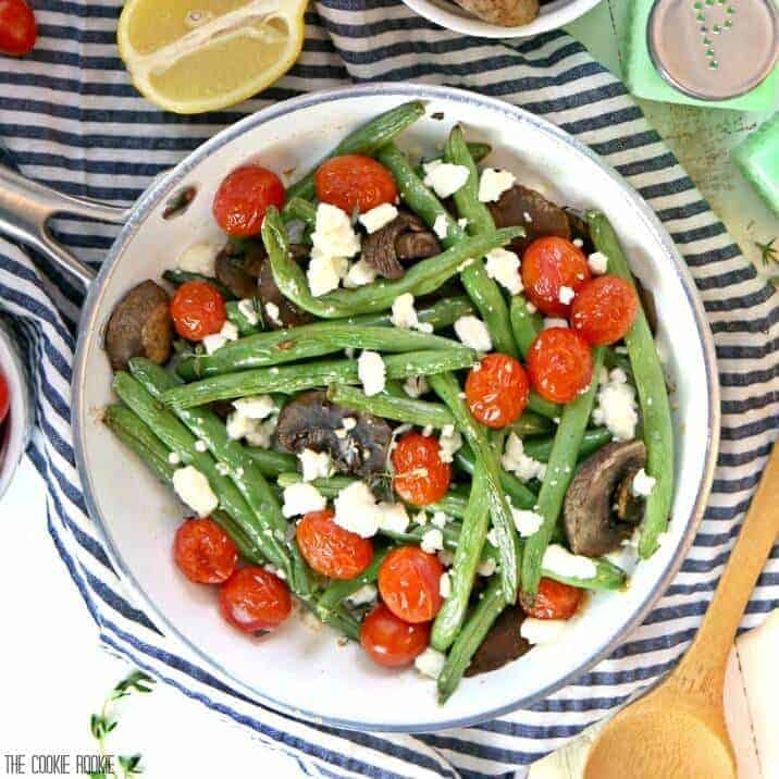 roasted green beans with feta and tomatoes