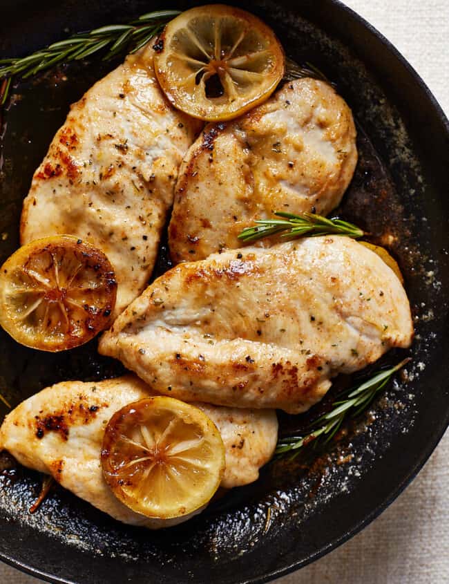 skillet of lemon chicken