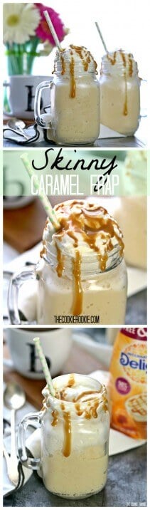 Skinny Caramel Frap made with no fat and no sugar! Simple, easy, and delicious. You'll never guess its a skinny version of a Starbucks Frappuccino!