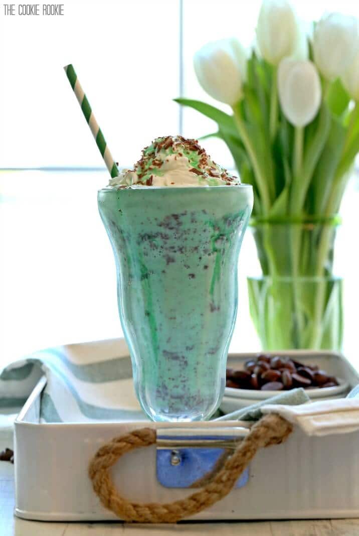 green mint shake on a serving tray