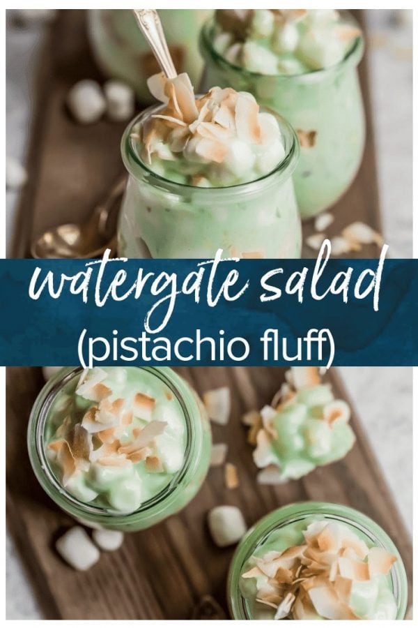 Watergate Salad is the perfect Easter side dish! Also known as Pistachio Fluff, this Watergate Salad recipe is fluffy and delicious. Grab a spoon because this classic dessert recipe has a place at every table, especially holiday tables!