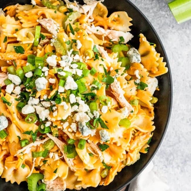 Buffalo Chicken Pasta Salad is the perfect BBQ side dish! I love the classic Buffalo Chicken flavors, so adding that into a pasta salad recipe is such a great combo. It's just the right amount of spice and heat to add to any summertime spread. This Easy Pasta Salad Recipe is so unique and delicious!