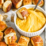 Soft Pretzel Bites on a tray with cheese