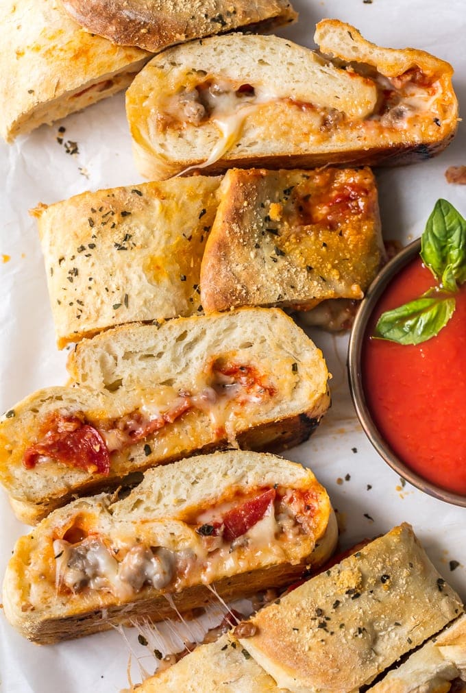 stromboli slices on a plate
