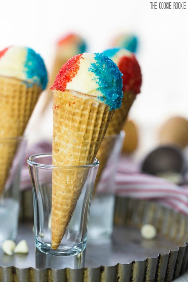 Super fun Homemade Red White and Blue Drumsticks! So easy and fun, perfect for Memorial Day or the Fourth of July! DIY Drumstick Ice Cream Cones, KIDS LOVE THESE!