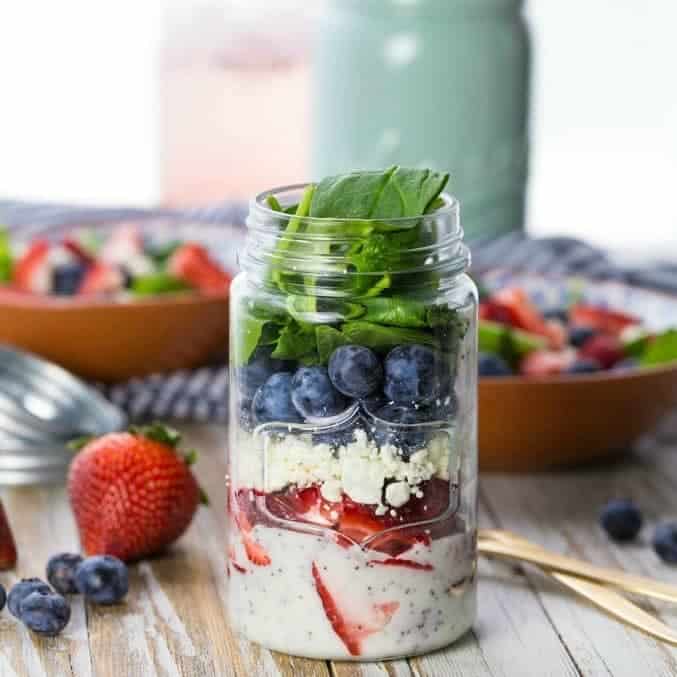 Red White and Blue Mason Jar Salad (Fruit and Feta Salad)