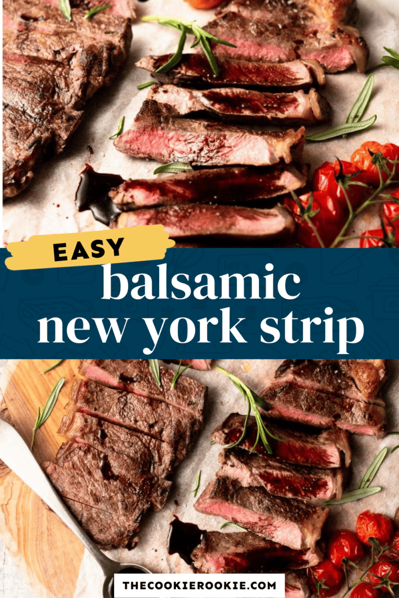 Easy new york strip steak on a cutting board.