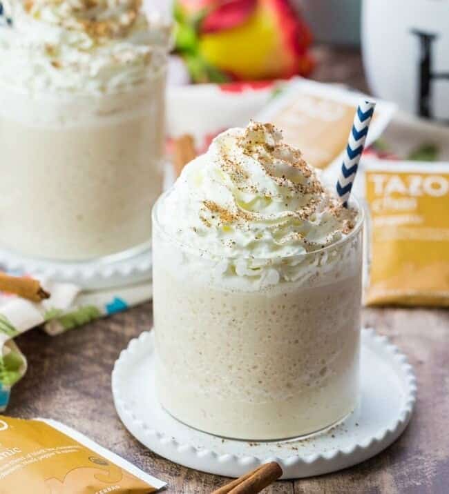 chai tea milk shake with a straw