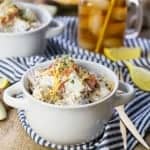 Loaded Baked Potato Salad, the perfect BBQ side dish! Loaded with everything that's good, sour cream, cheese, bacon, chives, THE BEST POTATO SALAD!
