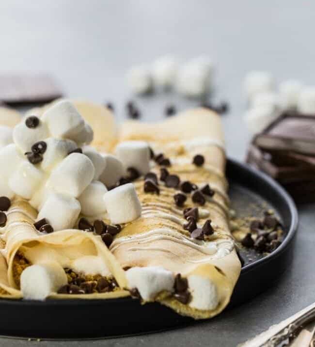 Loaded S'more Crepes on plate