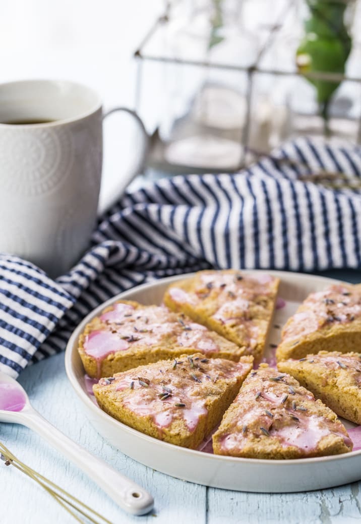 lavender scones on a plate on a table