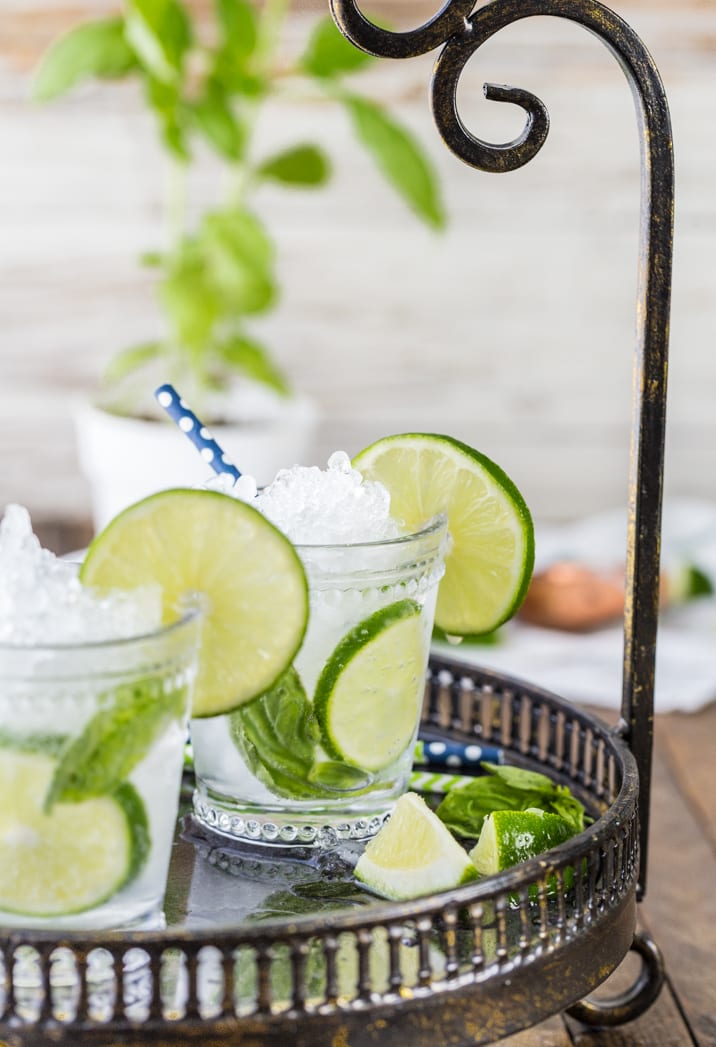 italian mojitos on a tray with limes