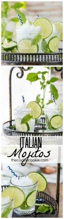Italian Mojitos! Such a fun twist on an old favorite! Basil + Lime + Vodka! Delicious, fresh, and super quick and easy.
