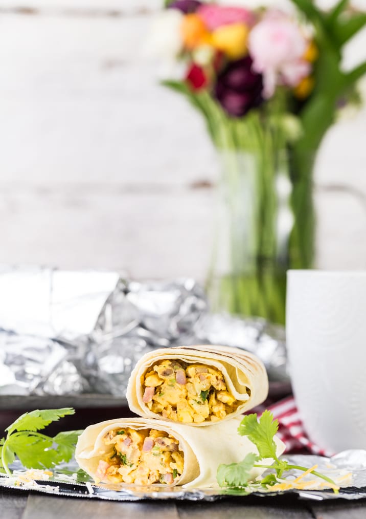 southwest breakfast burritos filled with egg and other ingredients