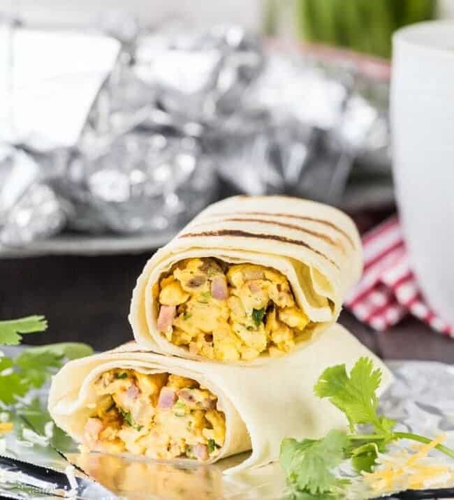 SouthwestBreakfast Burritos cut in half and stacked on each other