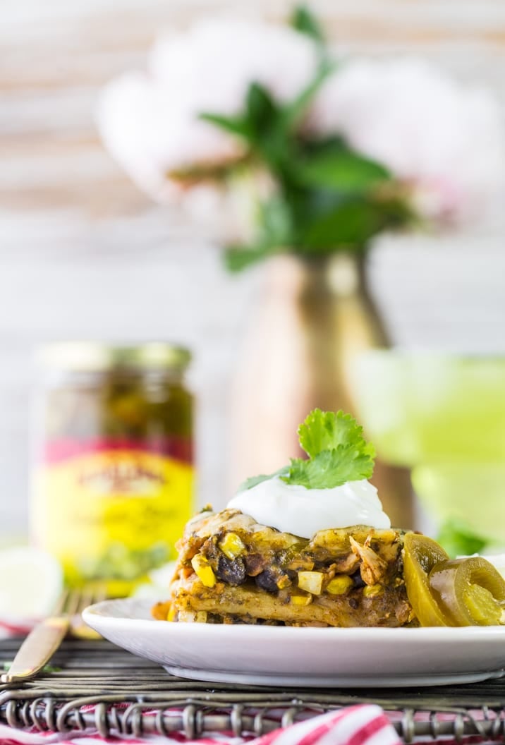 view of layers of lasagna with corn and beans