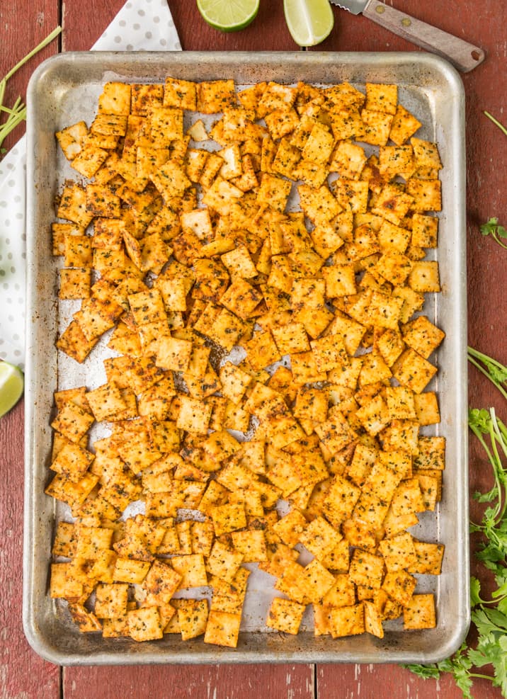 Mexican Spice Cheese Crackers in a baking pan