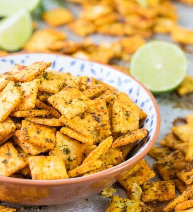 Mexican Spice Cheese Crackers in a bowl