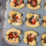 Puff Pastry Caprese Cups! We love these hot AND cold. Tomato, Mozzarella, Prosciutto, Basil, and Balsamic Reduction. PERFECTION!