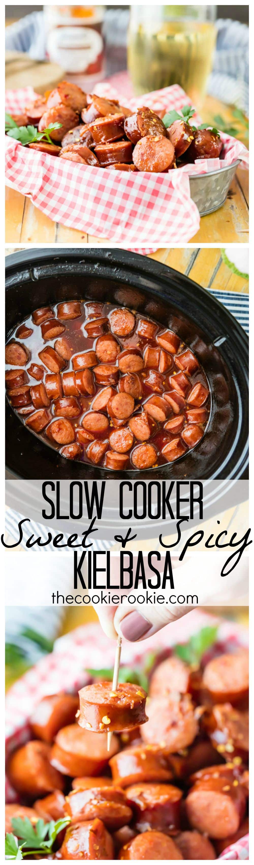 Slow Cooker Sweet and Spicy Kielbasa Bites The Cookie Rookie®