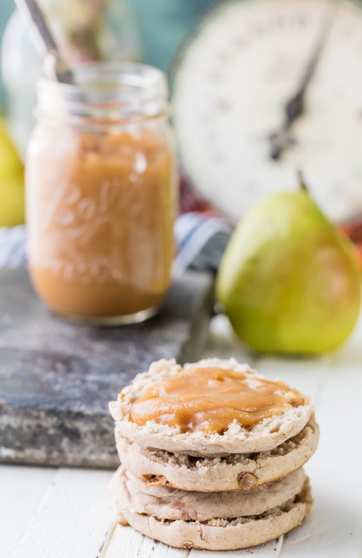 One Hour Super Easy Pear Butter, made on the stovetop in under an hour! Pears are all the rage this season, and this Pear Butter is perfection!