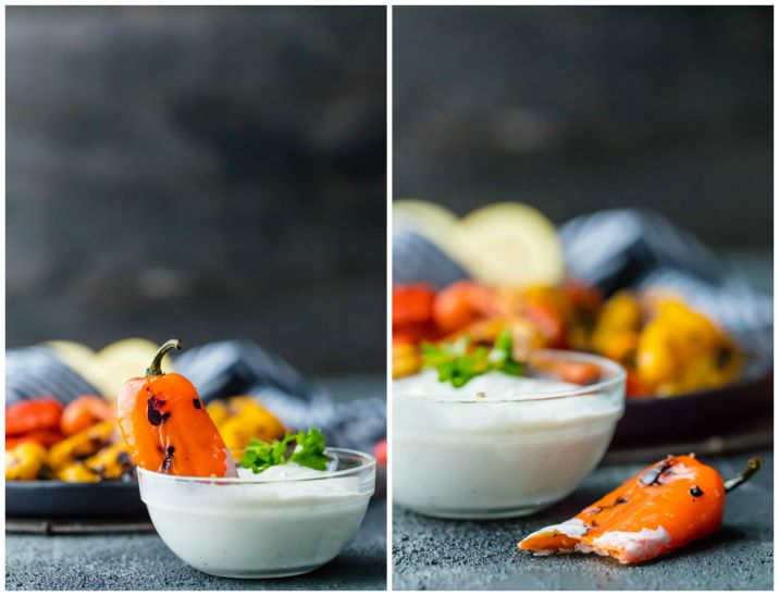 Blistered Sweet Peppers with Lemon Pepper Goat Cheese Dip