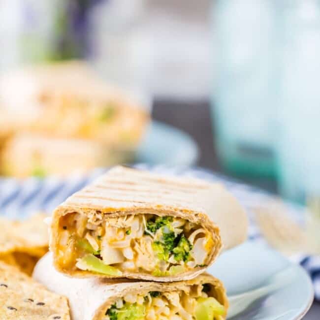 Comfort food can be healthy! Cheesy Ranch Broccoli Chicken Burritos are a quick and easy favorite meal from The Cookie Rookie!