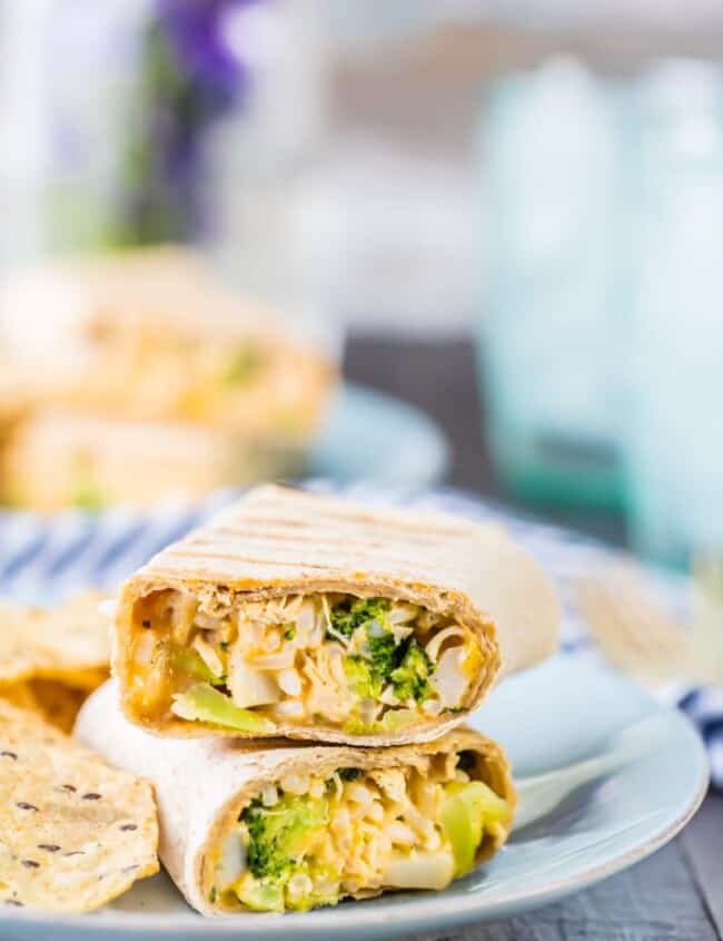 Comfort food can be healthy! Cheesy Ranch Broccoli Chicken Burritos are a quick and easy favorite meal from The Cookie Rookie!