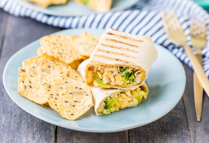 broccoli rice and cheese chicken wrap on a plate