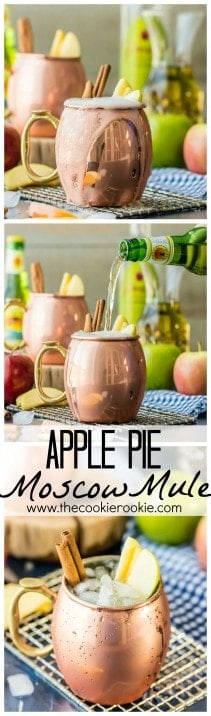 Apple Pie Moscow Mule (Plus Mocktail Version!) So fun for Fall! Apple Cider, Apple Pie or Caramel Vodka, and Ginger Beer! Easy, delish, and refreshing! Best cocktail ever!