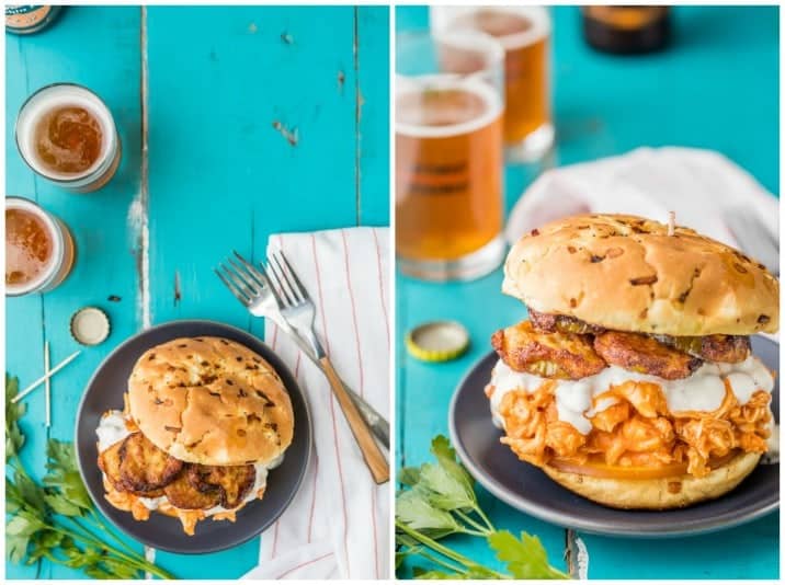This Crockpot Buffalo Chicken is so simple, delicious, and versatile! Throw it on a bun for THE PERFECT TAILGATING SANDWICH!! If you love chicken and love spicy food, it doesn't get better than Slow Cooker Buffalo Chicken...making a great topping for sandwiches, tacos, nachos, and more! We went an extra step and made Ranch Fried Pickles for the ultimate buffalo chicken sandwich!