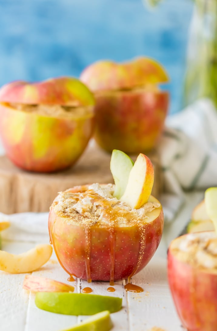 Individual Caramel Cheesecake Apple Dip...served in APPLES and made with only THREE INGREDIENTS! So cute and tasty for Fall! Wow your guests!