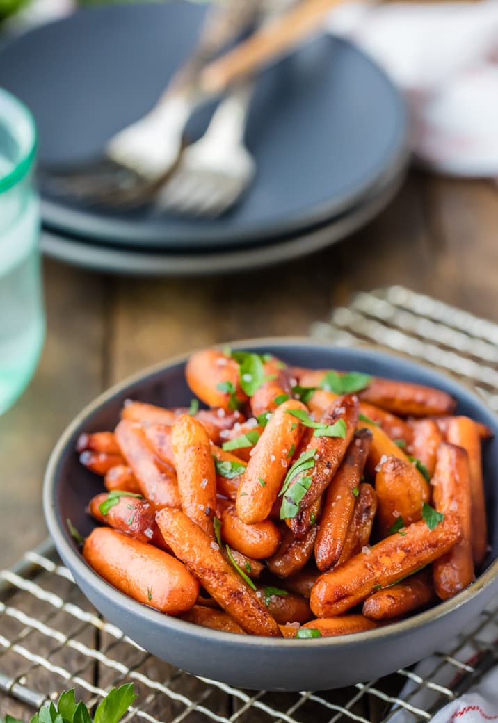 Honey Balsamic Roasted Carrots. You'll look like a chef but you'll secretly know this is the EASIEST side dish EVER! Perfect healthy side for Thanksgiving!