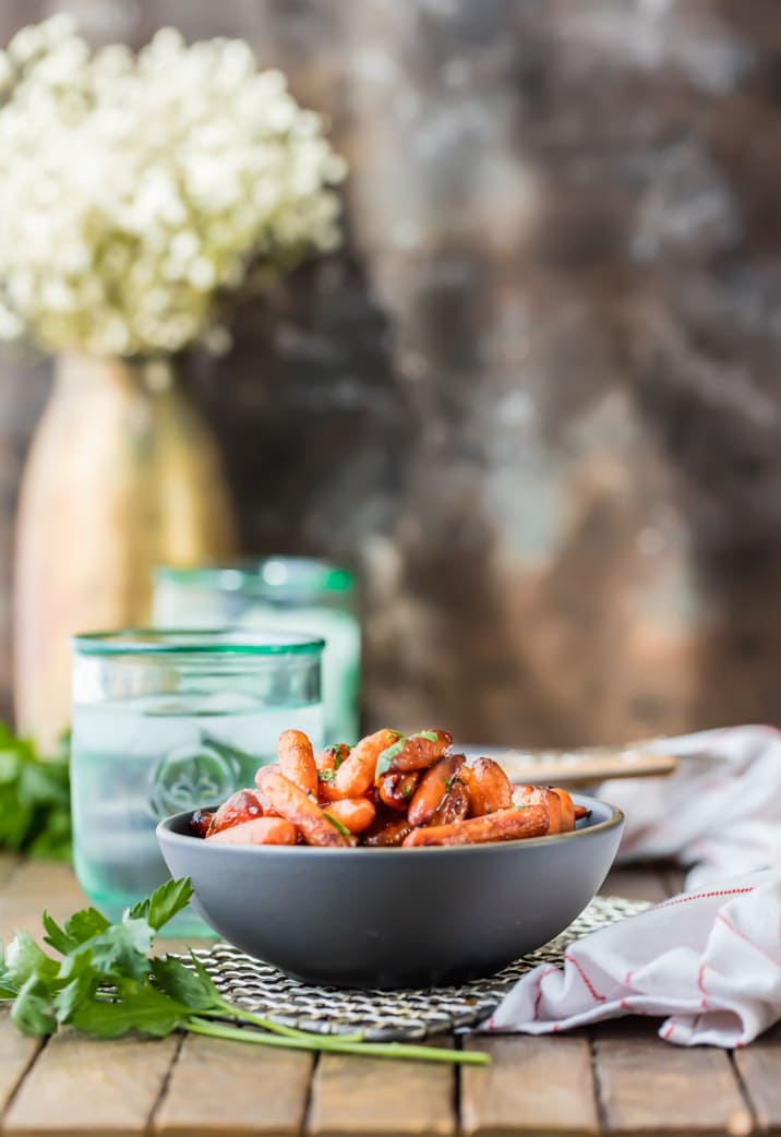 Honey Balsamic Roasted Carrots. You'll look like a chef but you'll secretly know this is the EASIEST side dish EVER! Perfect healthy side for Thanksgiving!