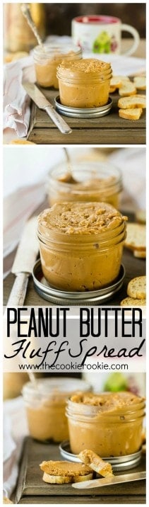 Peanut Butter Fluff Spread, ALL you need in life! Peanut Butter, Marshmallow Fluff, and Molasses come together to create this SUPER EASY and heavenly spread!