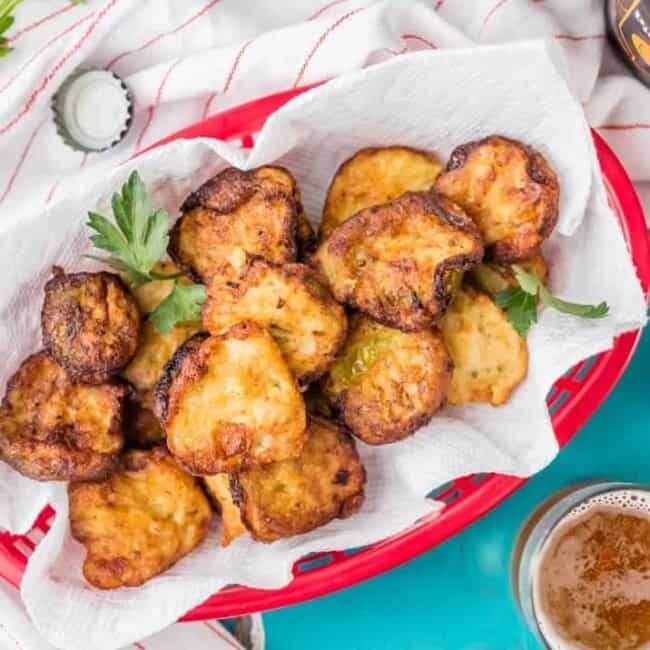 Ranch Fried Pickles, the perfect easy snack or sandwich topper! SO ADDICTING!