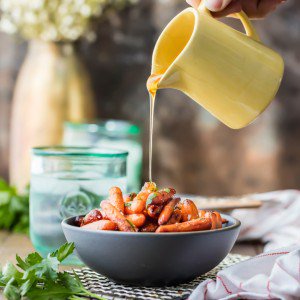 honey balsamic roasted carrots in a bowl