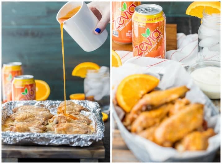 Orange Soda Hot Wings! The perfect mixture of spicy and sweet, these chicken wings are an EASY BAKED APPETIZER perfect for tailgating! Orange soda for the win!