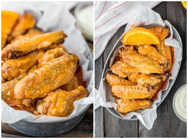 Orange Soda Hot Wings! The perfect mixture of spicy and sweet, these chicken wings are an EASY BAKED APPETIZER perfect for tailgating! Orange soda for the win!