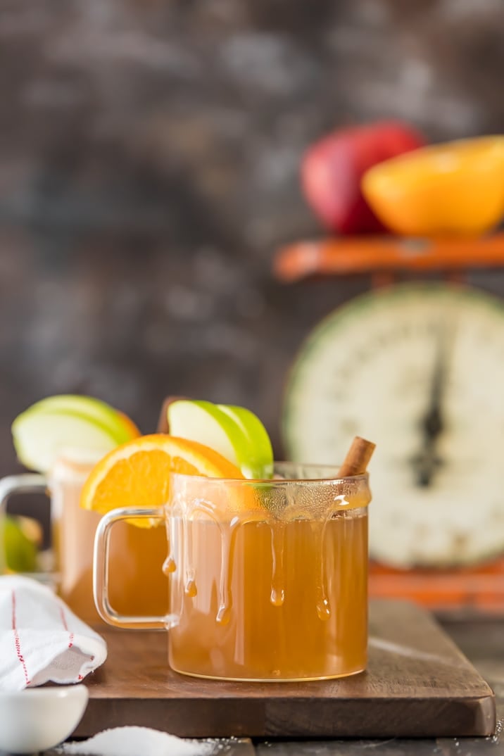 Crockpot Apple Cider recipe in clear mugs