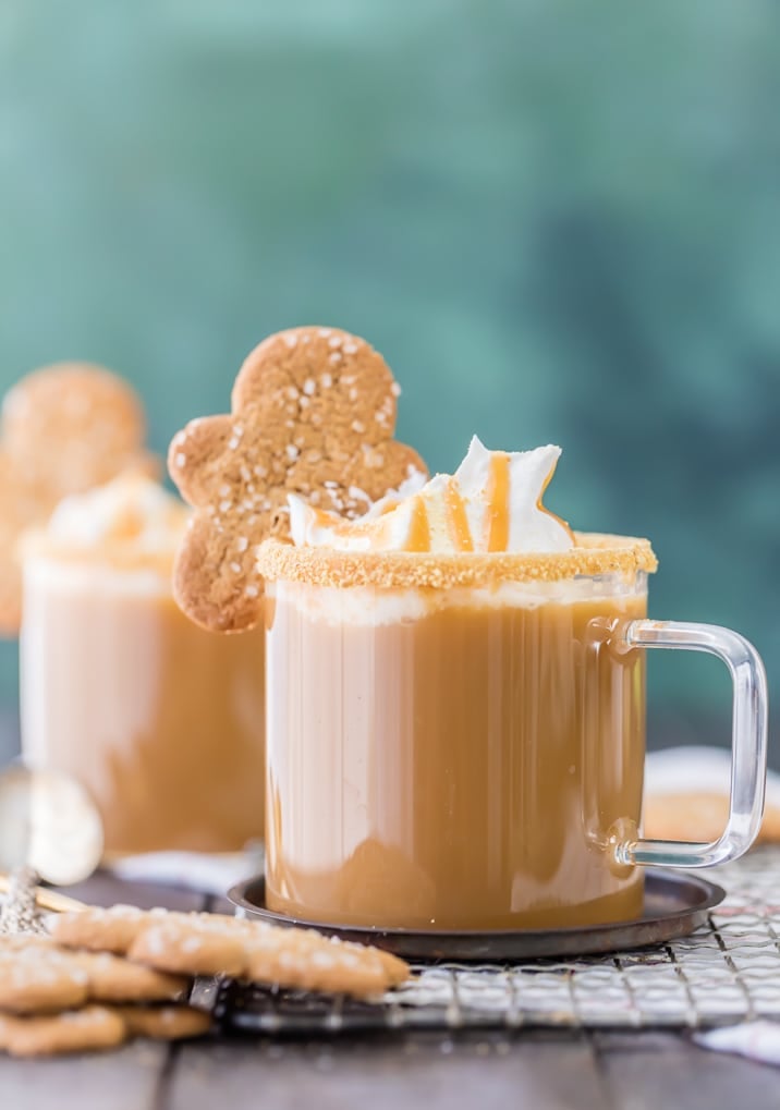 Two translucent mugs filled with gingerbread latte