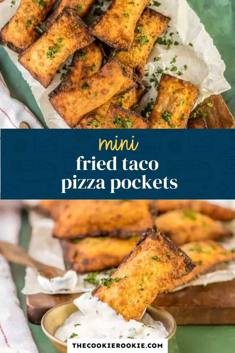 Mini Fried Taco Pizza Pockets pin image