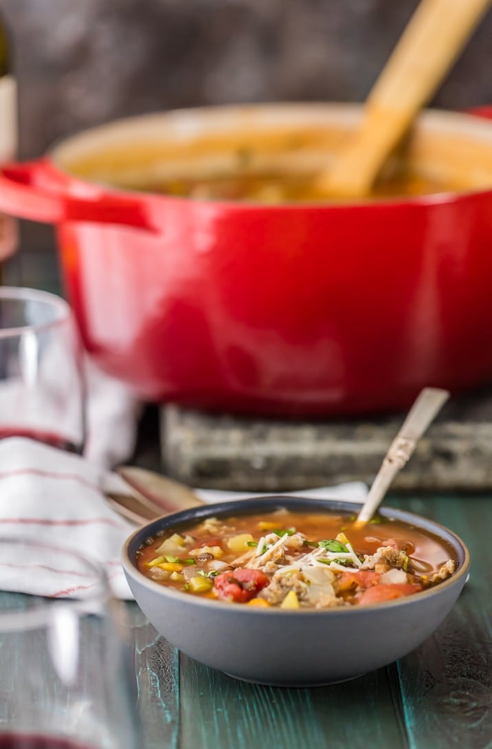 A bowl of carrabba's sausage and lentil soup