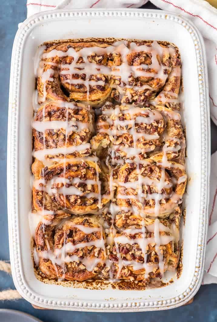cinnamon roll bake in a casserole dish