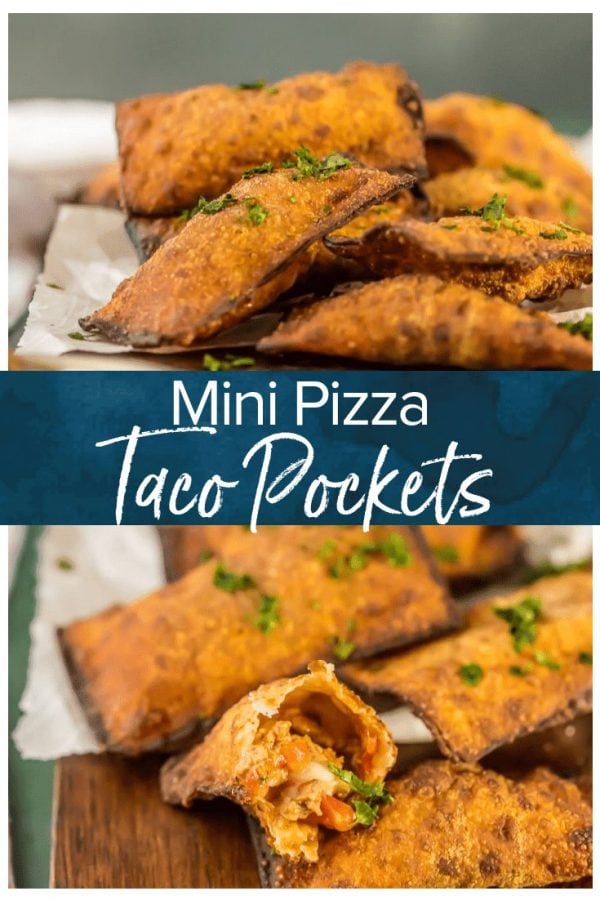 Mini Fried Taco Pizza Pockets make such a fun and simple party appetizer or after school snack. Delicious taco flavors wrapped up in a bite-size pocket!
